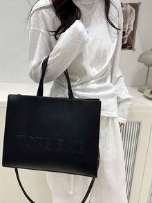 大容量防水商务休闲时尚风格 1 纯色 PU 皮革女士背包单肩包适合女孩、女士、大学生、新人和白领，非常适合工作、商务、通勤、学校。，女士手提包 - 黑色 - 查看 5