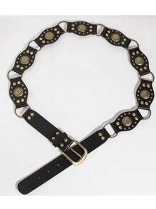 1 pieza Cinturón casual de mujer con estilo retro punk rock Y2K, con remaches, parches y hebilla de metal, para verano, escuela, otoño, Halloween