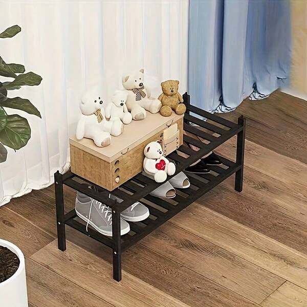 1 pieza Estante plegable multicapa, Caja de zapatos de bambú de 2 niveles, Organizador de zapatos apilable a prueba de polvo, Para almacenamiento de zapatos deportivos, ahorro de espacio para la entrada, dormitorio, hogar, dormitorio