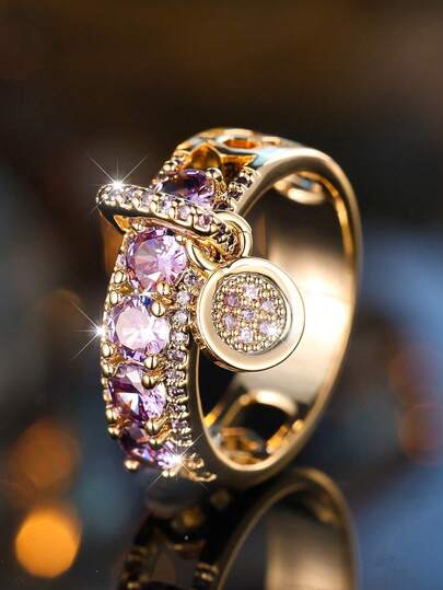 1 pieza Anillo vintage, Anillo de boda de lujo para mujer, Joya de compromiso con aro redondo