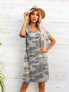 DEARCASE Camo Print Roll Sleeve Tee Dress - Nhiều màu - Xem 5