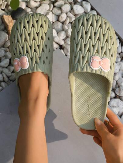 （建议选购大一码）女士套脚凉鞋，夏季闭趾平底塑料拖鞋，软底护趾休闲家居拖鞋，可爱女学生款，室内/浴室淋浴拖鞋