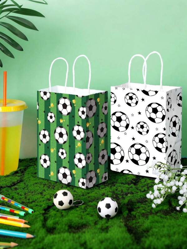 10 قطع- أكياس كرة القدم، أكياس هدايا كرة القدم، أكياس من الورق المطبوع للحفلات والمناسبات، أكياس ورقية لحفلات كرة القدم، أكياس حفلات كرة القدم مع مقابض، أكياس هدايا لحفلات أعياد الميلاد للكبار، مناسبات كرة القدم، الزفاف، العودة إلى المدرسة
