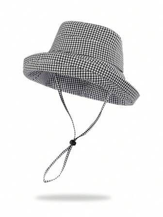 1 件女士渔夫帽，格子图案休闲百搭遮阳帽，适合春夏季，户外活动防晒