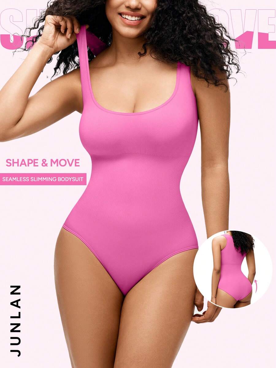 Nebility Bodysuit For Women Seamless Tummy Control Shapewear Sleeveless Square Neck Tank Tops Slimming Body Shaper Butt Lifter - 玫紅色 - 查看 1