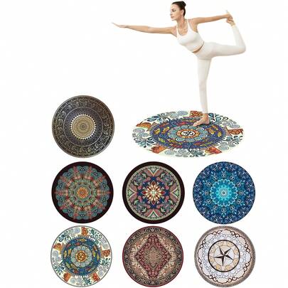 1 件波西米亚风格跳绳垫，椭圆形运动垫，适用于家庭健身房地板，防滑瑜伽、冥想、健身垫，厚实、宽大、圆形、橡胶、降噪，适用于地板和跳绳保护