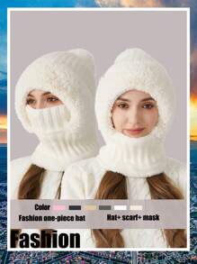 WarmthMax Thermal Lined Knit Hat - Windproof, Thermal Insulation, Earflap Protection, Hooded Neck Gaiter, Breathable, Moisture-Wicking, Outdoor Cycling Essential For Cold Weather