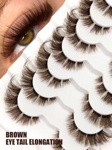 Asiteo 7 pares de pestañas postizas de ojos de gato de color marrón oscuro, con tallo transparente, cómodas y suaves, reutilizables, adecuadas para maquillaje diario - Pestañas Ojos de Gato - Ver 1