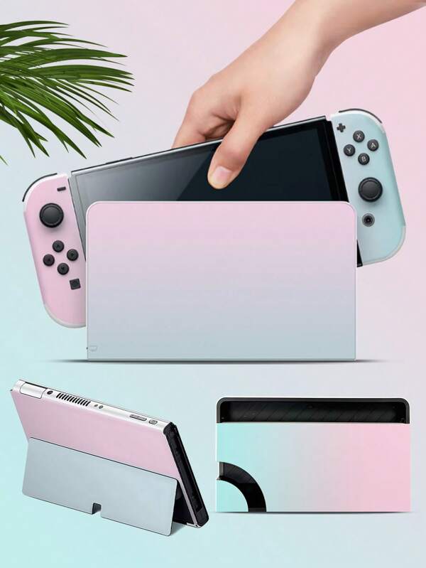 4pcs Set Fresh Ombre Pattern PVC Self-Adhesive Decal Skin Stickers Compatible With Switch OLED, Size: 8.05*3.48inch, Protects Against Scratches & Beautifies