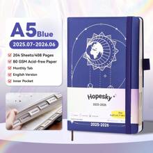 2025- 2026 English Planner, A5 Starry Sky Cover, With Annual /Monthly /Weekly/Daily Plan, 204 Sheets /408 Pages, Purple/Blue/Black/Pink/Gray, Suitable For Students Back To School And Office