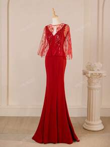 Vestido de gala de noche con escote en forma de corazón, bordado de lentejuelas y malla, diseño de cola de sirena, vestido formal para fiesta, para invitados de boda