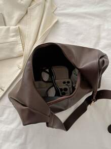 Nueva bolsa bandolera de unicolor de piel de PU versátil, bolsa de mano minimalista casual tipo baguette