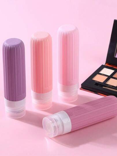 4pcs Travel Toiletry Bottles, Leak-Proof Design, Silicone Squeeze Containers, Refillable, With Toiletry Bag, Suitable For Cosmetics, Shampoo Or Lotion, Living Room Brand, Assorted Colors And Some Accessories Randomly Shipped