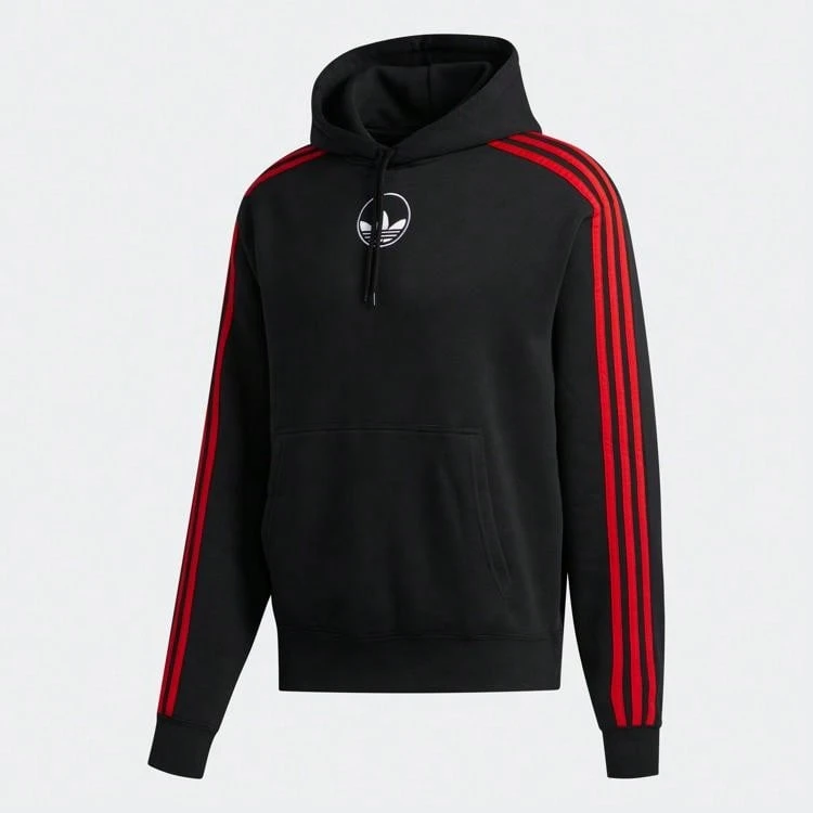 Adidas 三叶草条纹薄款抓绒男士卫衣 GD2127 - 黑色 - 查看 1