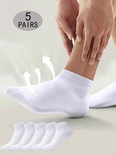5/10 Pairs White Low-Cut Ankle Socks For Women, Thin Cotton Casual Socks For Travel, School, Business, Unisex