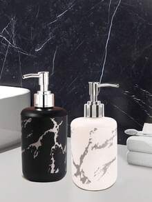 1 pieza/2 piezas Botella dispensadora de loción con patrón de mármol, liviana, recargable y reutilizable, tipo de presión para champú y gel de ducha, accesorio de baño, decoración del hogar, decoración de otoño, de vuelta a la escuela - Blanco - Ver 9