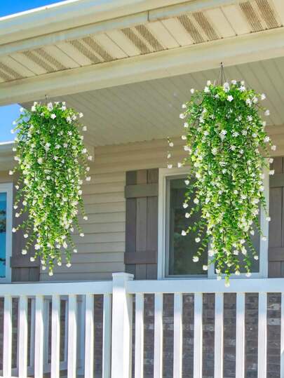 1/2/4pcs 30.31inch Faux Eucalyptus Hanging Basket, With Eucalyptus Leaves And Whitester Decoration, Artificial Green Plant, UV Protection Outdoor Patio Garden Wedding Corridor Indoor Bedroom Living Room Wall Hanging Decoration, Birthday Graduation