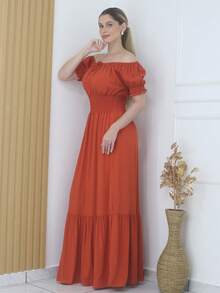 Long Evangelical Party Dress Has Lining And Elastic - Terracotta - View 2