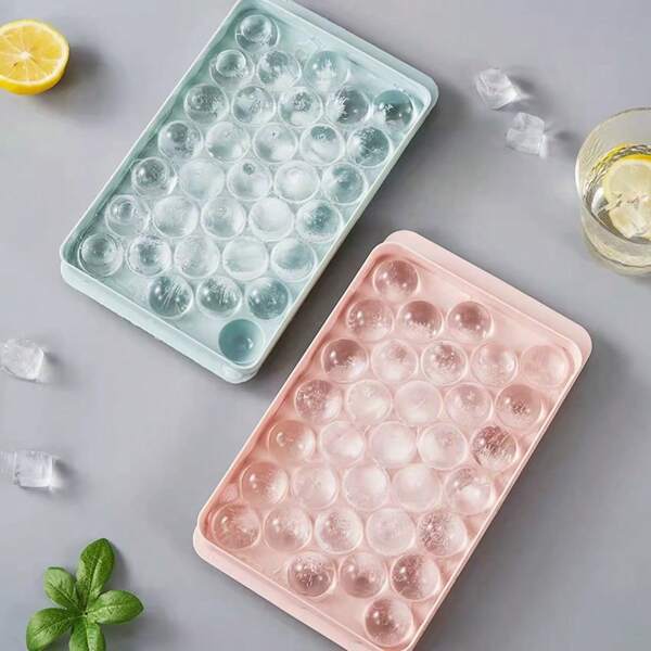 1 peça de moldes para bolas de gelo e bandejas de gelo, bandejas de gelo circulares, feitas de material, moldes circulares para cubos de gelo do tipo prensa, caixa para fazer gelo de verão
