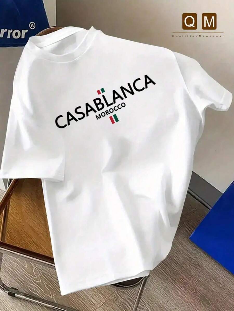 Men's  Moroccan Graphic T-Shirt - Lightweight Summer Short Sleeve Crew Neck, Red With Green & White Stripes, Comfortable Polyester Fabric For Casual Wear, Everyday Comfort Tee | Bold Print Tee | Opentop Shirt - White - View 1