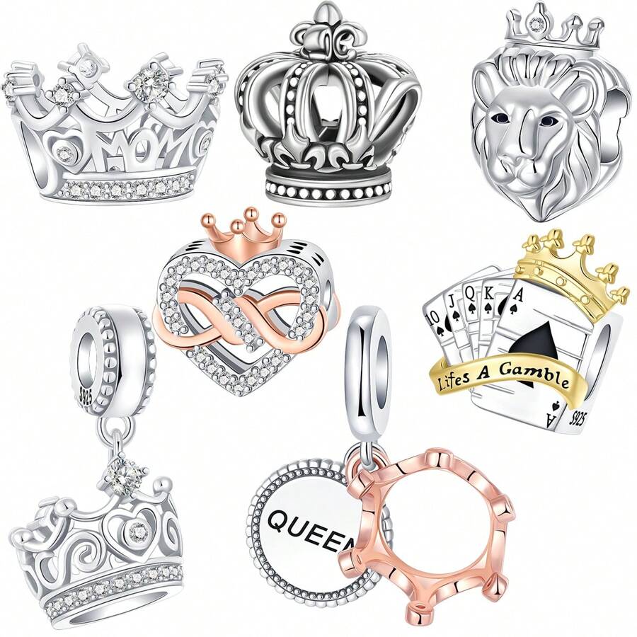 Silver Plated Charm Lifes A Camble Mom Is The Queen Lion Love Crown Series Charm Bead Is Suitable For Diy Female Bracelet Pendants