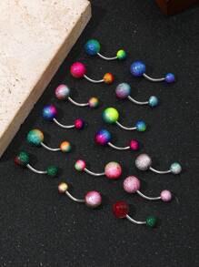 15pcs Mixed Rainbow Color Vacuum Plated Body Piercing Navel Rings, Stainless Steel Hypoallergenic Fashion Popular For Hip Hop, Punk, Lady Daily Wear, For Red Customers