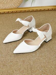 Women's Elegant White High Heel Sandals, Comfortable Thick Heels, Pointed Toe Closed Toe Mid Heel Mules, Summer Footwear