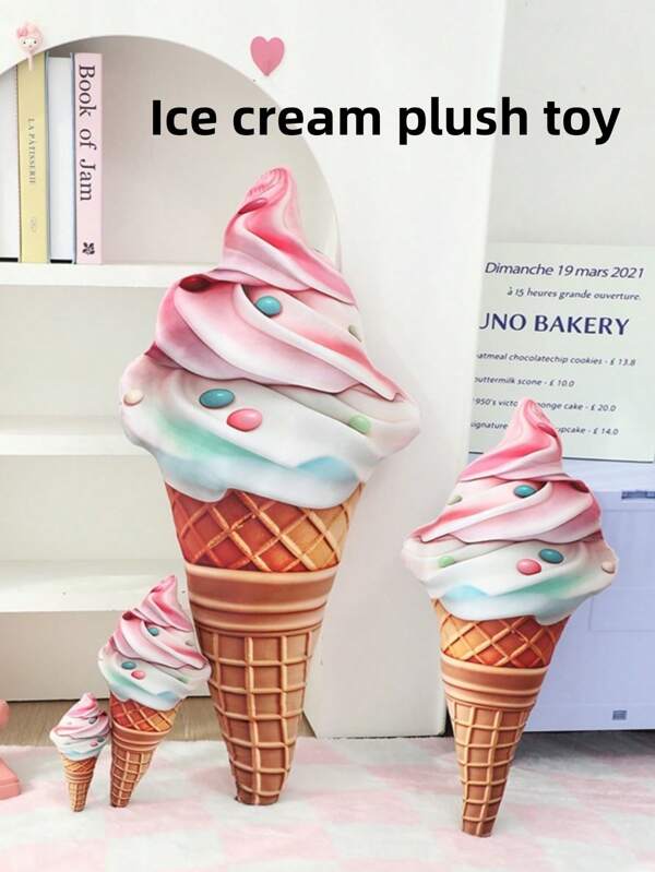 1PC 33cm/12.99in Simulation Ice Cream Doll Cartoon Printing Pillow Creative Ice Cream Cone Toy Doll Birthday Gift Female Home Decoration Ice Cream Plush Toys