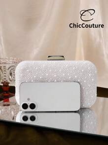 Women's Elegant Romantic Pearl Decor Mini Box Clutch Bag - Luxury Evening Purse, Vintage Formal Party Handbag Suitable For Weddings, Galas, Dances, Christmas Formal Events; Comes With Chain Strap