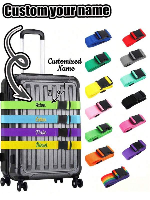 Custom Name Luggage Handle Wrap, Personalized Suitcase Handle Wraps With Text, Customized Stroller Identifier, Customizable Luggage Wraps For Suitcase, 14x15cm, Orange/Red/Blue/Yellow/Rose Red/Black/Green, Luggage Wrap, Mother'S Day Gift, Easter Gift, Valentine'S Day Gift, Birthday Gift