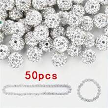 10/20/30/50/100 pièces Perle de strass plat en verre blanc de 10 mm, boule à facettes Disco, convient pour la fabrication de bijoux, bracelets DIY, colliers, boucles d'oreilles et travaux d'artisanat