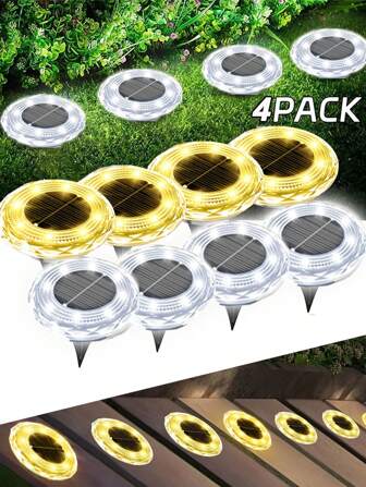 4 Packs Upgeade 8LED Outdoor Solar Lights Buried Garden Decor Lamp Sunlight Power Disk Light Underground Yard Lawn Spotlight(1/2/4 Packs)