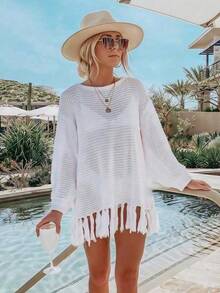 Áo khoác ngoài hàng ngày đa năng dành cho nữ cỡ lớn, kiểu dáng rộng rãi, thoải mái, nhẹ nhàng, thích hợp cho kỳ nghỉ biển hoặc du lịch. - trắng - Xem 3