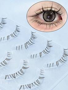 5 Pairs Transparent Stem Natural False Eyelashes, Japanese Anime Style Sharp Tip Dramatic DIY Cosplay Bottom Lashes, Reusable For Women And Girls, Comfortable Wear Strip Lashes, Lashes, Eyelashes, Fake Lashes - Cat Eye Lashes - View 4