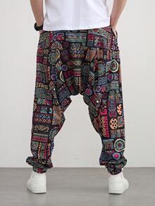 Men's Bohemian Print Loose Harem Pants, Casual Yoga Pants For Daily, Vacation, With Drawstring Waist, Random Print Design - Yellow - View 7