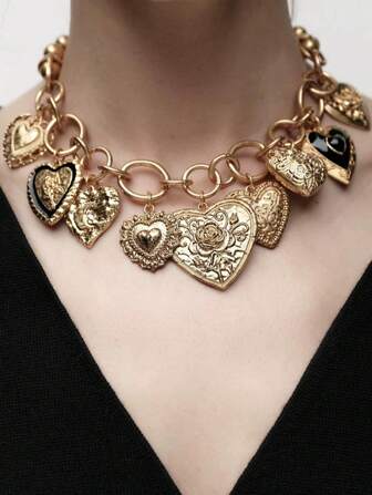 1pc Retro High Quality Chain Link Heart Pendant Casual Necklace For Women