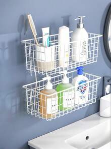 Bathroom Rack, Toilet Rack, Paper Towel Rack, Above The Toilet, Waterproof And Punch-Free Bathroom, Bathroom Toiletries Storage, Kitchen Seasoning Bottle Storage, Punch-Free Installation, Including 2 Traceless Stickers, Waterproof And Moisture-Proof, Strong Load-Bearing Capacity, Bathroom Rack Designed For You Who Pursue A Clean And Convenient Life - Holiday Gift - Black and White Random Round Wire Double Layer - View 4