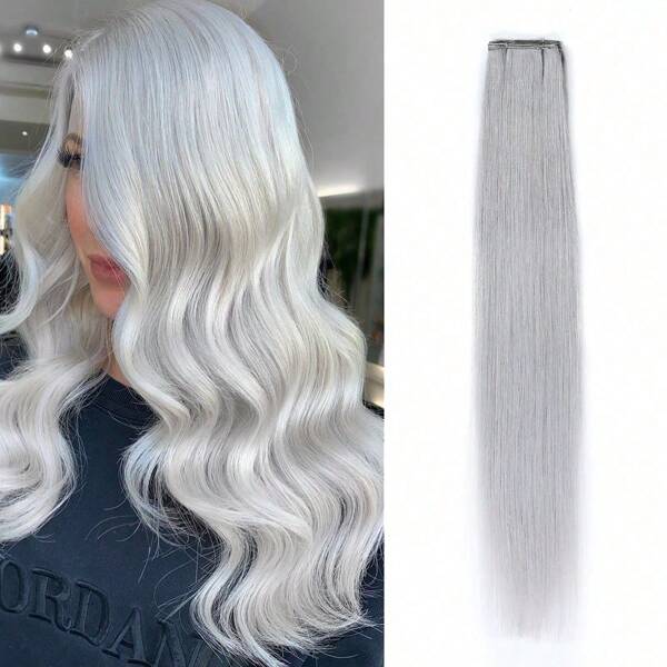 real me. Genius Weft Hair Extensions Human Hair Invisible Sew In Human Hair Extensions Hand Tied Weft Gray Hair Extensions Straight Hair For Women 50g