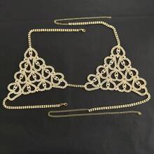 2pcs/Set Women Sexy Rhinestone Body Chain Luxury Lingerie Set, INS Influencer Style Nightclub Heart-Shaped Bikini Jewelry Accessories