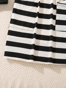 Casual Striped Hooded Knit Short Sleeve Dress For Big Girls