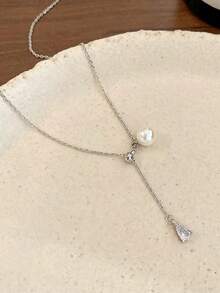 1pc Minimalist Titanium Steel Non-Fading Pearl Snake Bone Necklace - White - View 6