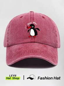 1 件装企鹅印花复古水洗棒球帽动物主题简约百搭流行帽适合街头日常通勤节日礼物男女通用 - 多色 - 查看 3