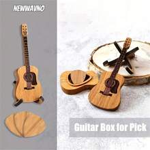 Wooden Guitar Pick Box With Stand, 5PCS Unique Guitar Picks, Guitar Pick Holder Box, Musician Engraved Wooden Plectrum Case, Acoustic Guitar Box For Electric Bass Guitar Ukulele Lover - Yellow - View 7