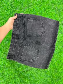 Women's High Waisted Denim Skirt With Rhinestone Crystals And Black Shine I 100% Cotton - 黑色石洗 - 查看 8