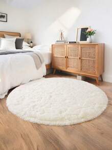 1 pieza Alfombra de área redonda de lujo estilo nórdico en blanco crema, alfombra de unicolor esponjosa adecuada para dormitorio, sala de estar, sofá, uso en todas las estaciones, decoración navideña, para crear una atmósfera acogedora y elegante en el hogar