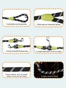 1pc Nylon Material 2-Way Glow-In-The-Dark Pet Leash, Double-Ended Dog Walking Leash Frees Up Hands For Jogging & Walking, Suitable For 2 Pets