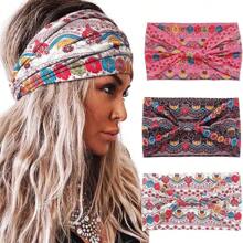 1 Stück Bohemian Stil Frauen Blumen-Muster verdrehtes elastisches Stirnband, breites dehnbares rutschfestes Haartuch für Damen Yoga Make-up Workout, für alle Jahreszeiten, Polyester Faser Turban Stirnband