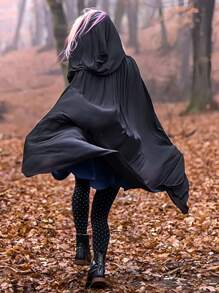 中性连帽斗篷服装，派对角色扮演斗篷，110 厘米、140 厘米、160 厘米，女式 Crow 成人化妆舞会配饰，连帽斗篷，黑色斗篷长袍，中性派对服装（黑色，单层）