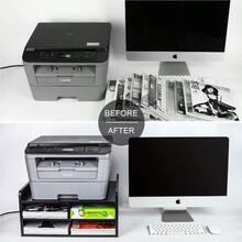 2-Tier Wood Printer Stand With Storage,Office Desk Desktop Printer Shelf With 3 Open Compartments For Office Home School,Black - Black - View 4