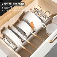 Pot Rack - Expandable Pot Storage Rack, Suitable For Cabinets, Telescopic Pot Lid Rack With 7 Adjustable Compartments, Suitable For Kitchen Cabinets, Cooking Utensils, Baking And Frying Rack, Available In White And Gray - trắng - Xem 6